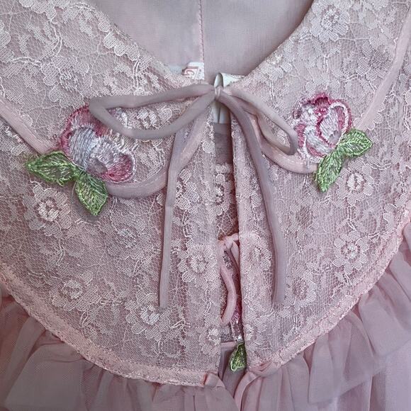 Vintage Pink Lace Nightgown Dress Coquette Cottagecore Lolita - Picture 5 of 16